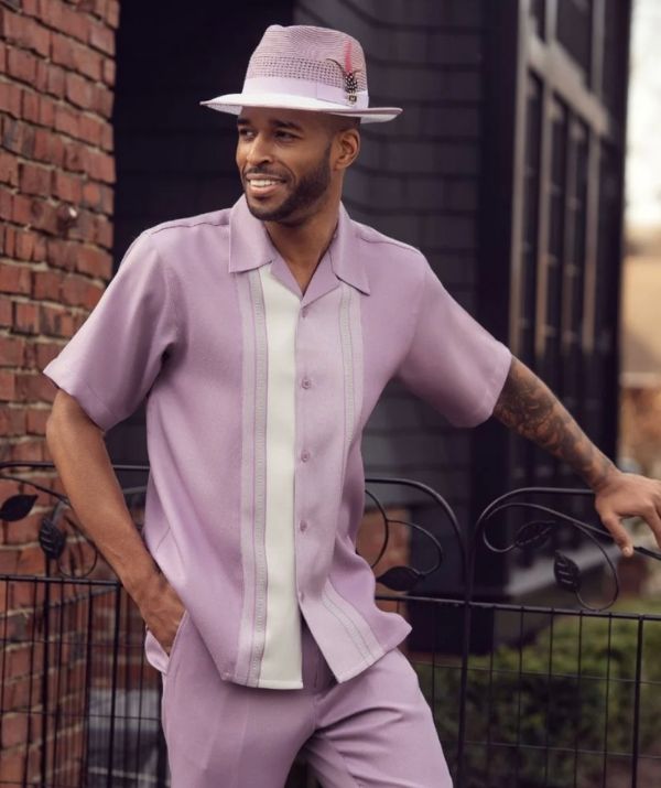 Montique Lavender Woven Color Block 2-Piece Walking Suit