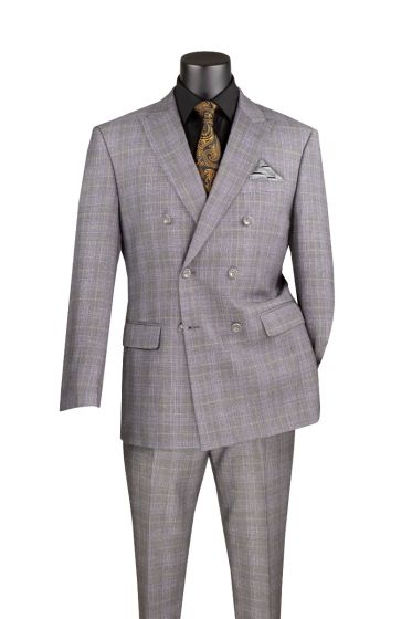 Vinci Men's 2 Piece Double Breasted Suit - Glen Plaid