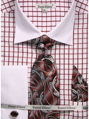 Daniel Ellissa Men's Checker Pattern Tone Dress Shirt Set DS3789P2