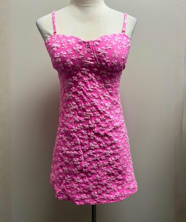 White Birch Floral Textured Dress - Pink