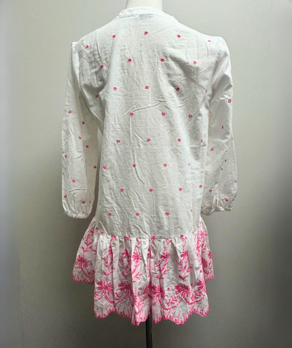 WHY Embroidered Drop Waist Dress – White/Pink