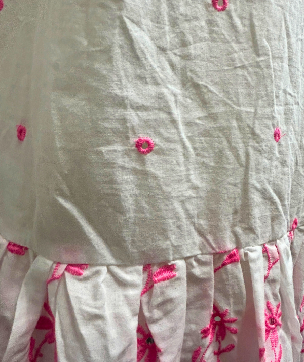 WHY Embroidered Drop Waist Dress – White/Pink