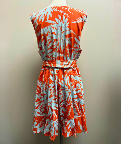 White Birch Ruffle Wrap Dress – Coral/Light Blue Floral
