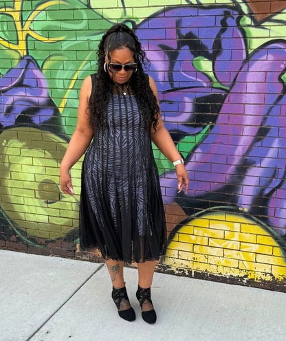 Michael K Ribbed Mesh Sleeveless Dress