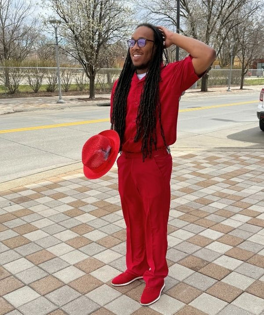 Montique 2210 Red 2-Piece Short Sleeve Walking Suit