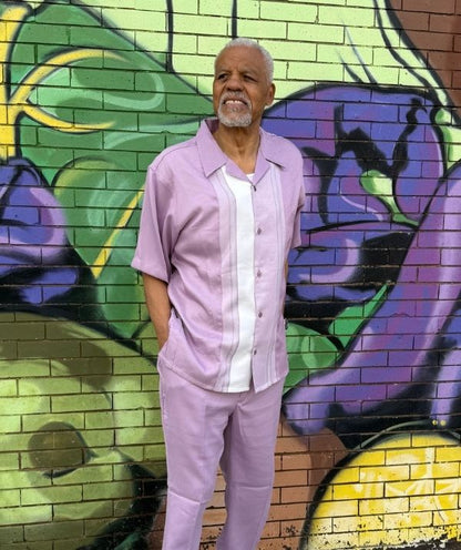 Montique Lavender Woven Color Block 2-Piece Walking Suit
