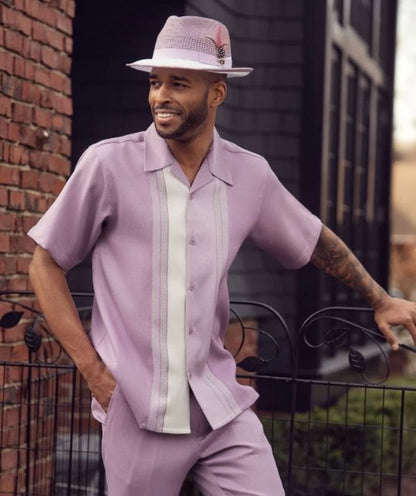 Montique Lavender Woven Color Block 2-Piece Walking Suit