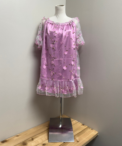 White Birch Floral Mesh Peasant Dress