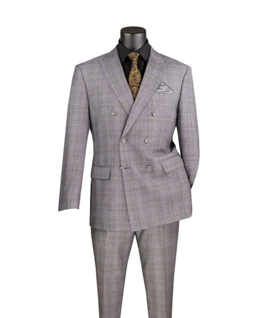 Vinci Men's 2 Piece Double Breasted Suit - Glen Plaid