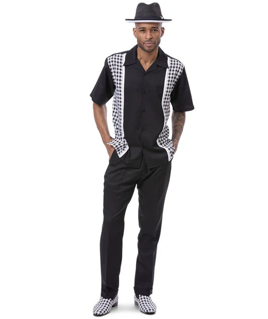 Vintage Charm Collection: Montique's Checker Plaid Color Block Walking Suit Set