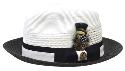 Rocco Collection Straw 2-Tone Fedora Hat Snap Brim