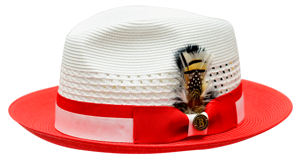 Rocco Collection Straw 2-Tone Fedora Hat Snap Brim
