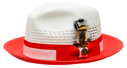 Rocco Collection Straw 2-Tone Fedora Hat Snap Brim