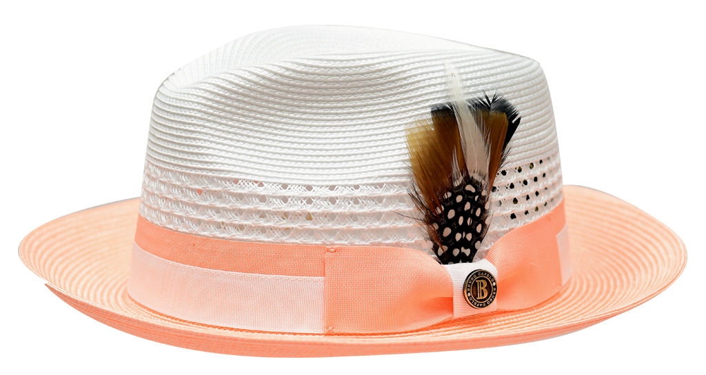 Rocco Collection Straw 2-Tone Fedora Hat Snap Brim