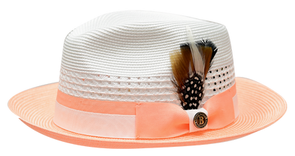 Rocco Collection Straw 2-Tone Fedora Hat Snap Brim