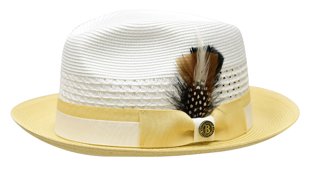Rocco Collection Straw 2-Tone Fedora Hat Snap Brim