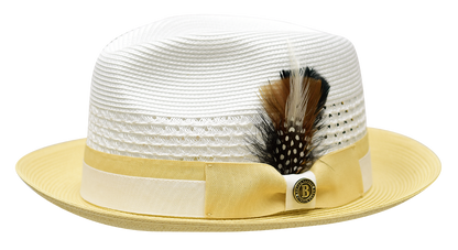 Rocco Collection Straw 2-Tone Fedora Hat Snap Brim