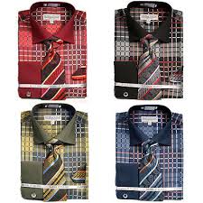 Daniel Ellissa Men's Checker Pattern Tone on Tone Dress Shirt Set in DS3785P2