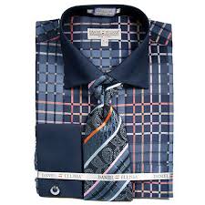 Daniel Ellissa Men's Checker Pattern Tone on Tone Dress Shirt Set in DS3785P2
