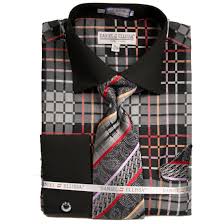 Daniel Ellissa Men's Checker Pattern Tone on Tone Dress Shirt Set in DS3785P2