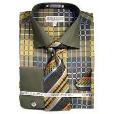 Daniel Ellissa Men's Checker Pattern Tone on Tone Dress Shirt Set in DS3785P2