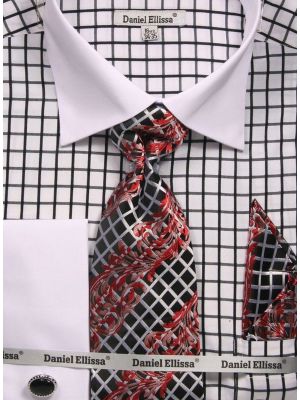Daniel Ellissa Men's Checker Pattern Tone Dress Shirt Set DS3789P2