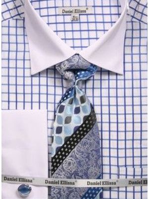 Daniel Ellissa Men's Checker Pattern Tone Dress Shirt Set DS3789P2